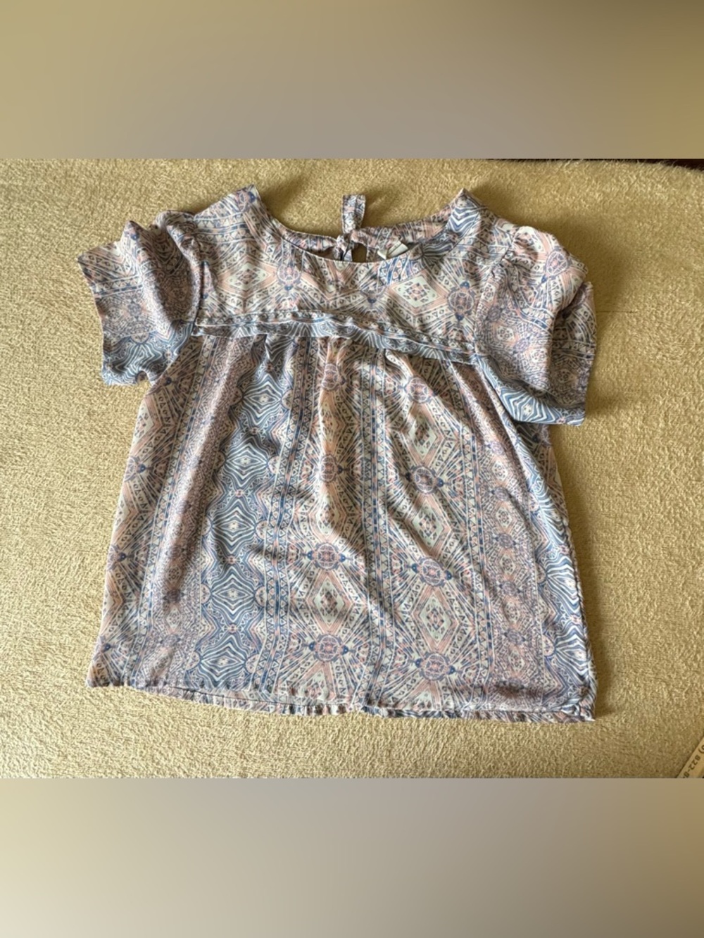Japna Pastel Printed Short Sleeve Blouse in Blue and Pink